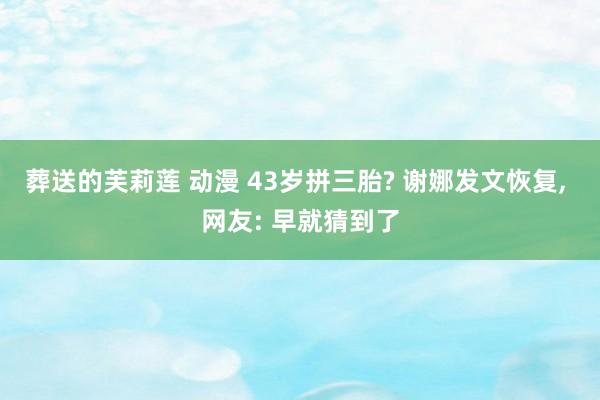 葬送的芙莉莲 动漫 43岁拼三胎? 谢娜发文恢复， 网友: 早就猜到了